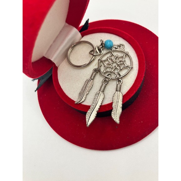 Dreamcatcher Turquoise Bead Silver-Tone Feathers Keychain! - Picture 1 of 4